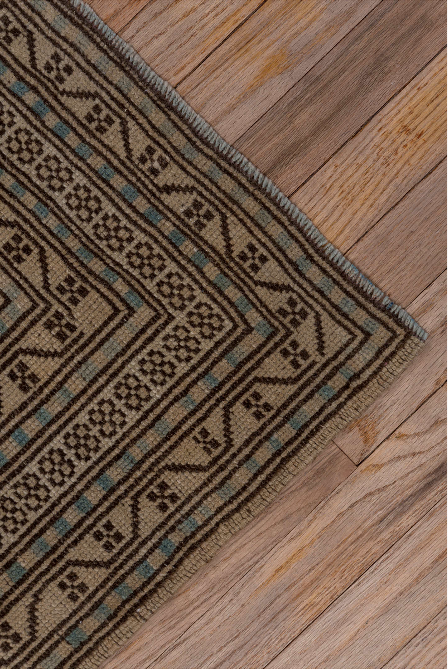 3' x 6' one-of-a-kind handmade vintage Anatol small size rug. Color palette: brown, gray, black