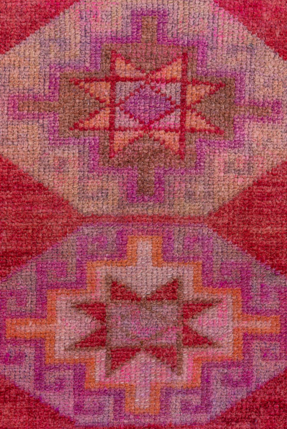 2' x 13' one-of-a-kind handmade vintage Oushak runner rug. Color palette: red, brown, pink, off-white, white, snow