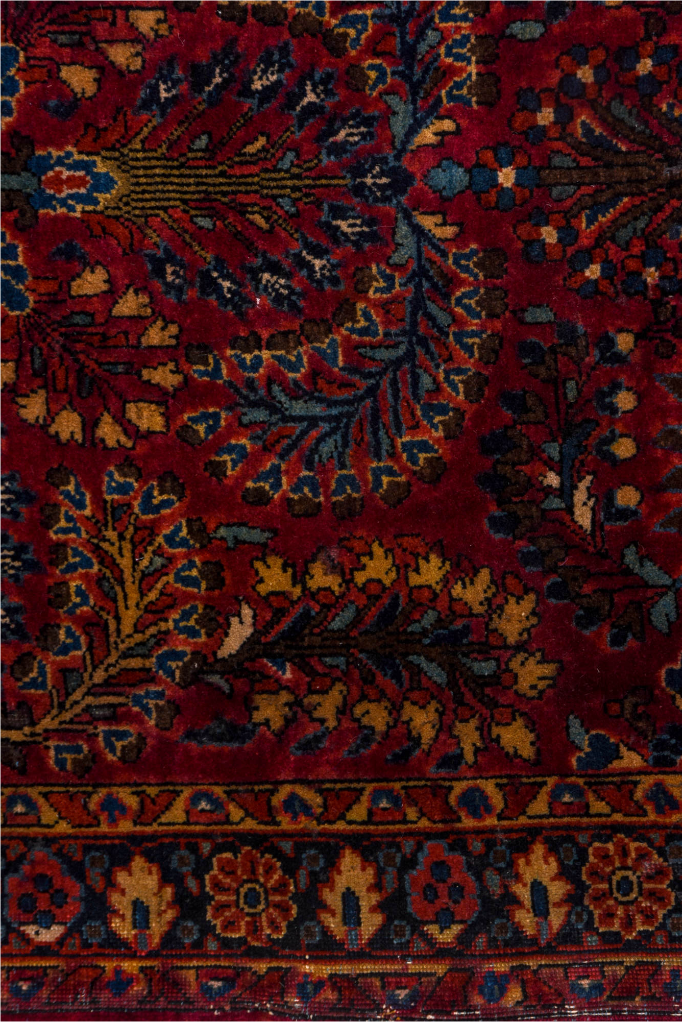 2' x 5' one-of-a-kind handmade vintage Sarouk small size rug. Color palette: brown, gray, pink, red