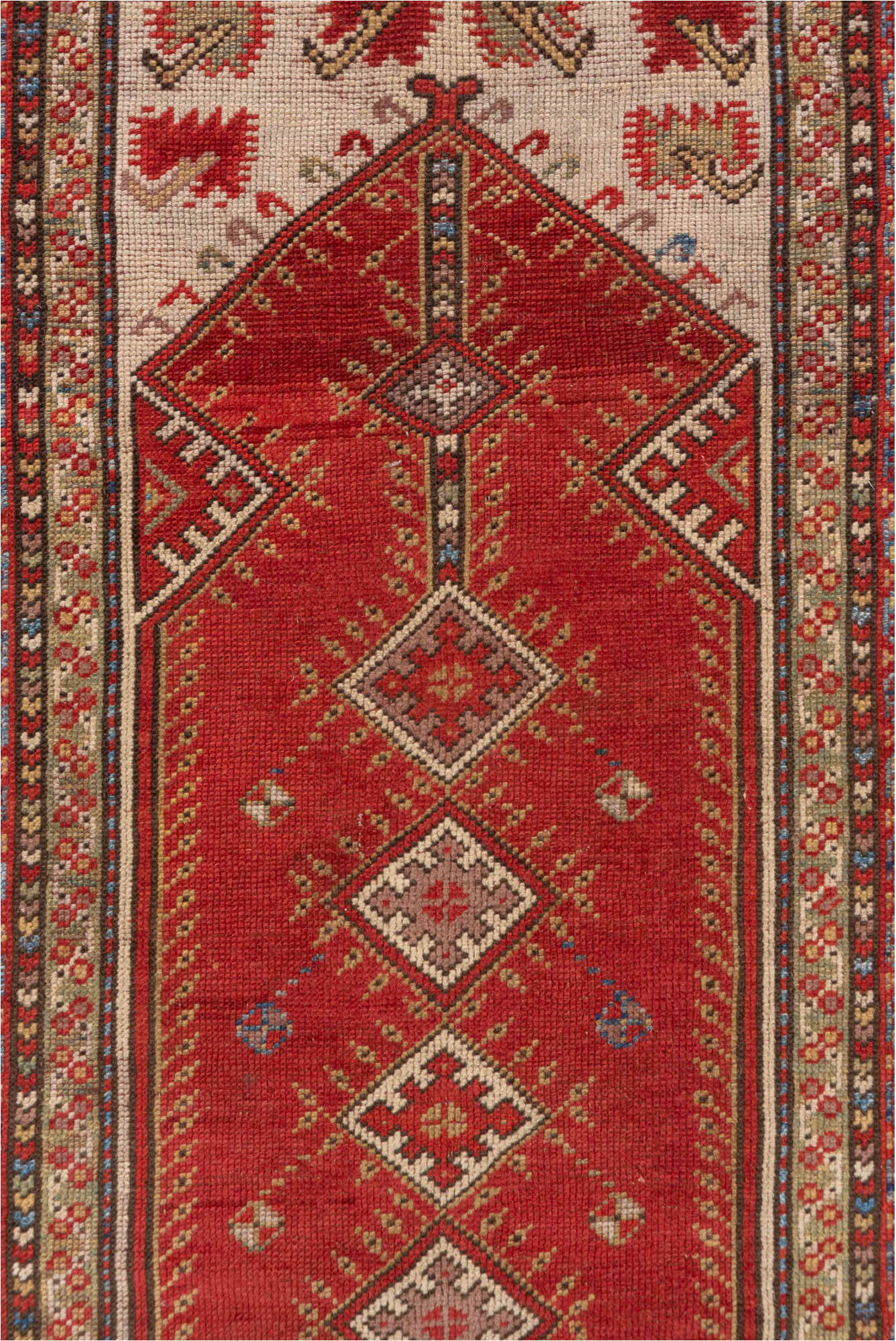 3' x 5' one-of-a-kind handmade vintage Melas small size rug. Color palette: brown, gray, light gray, off-white, pink, red