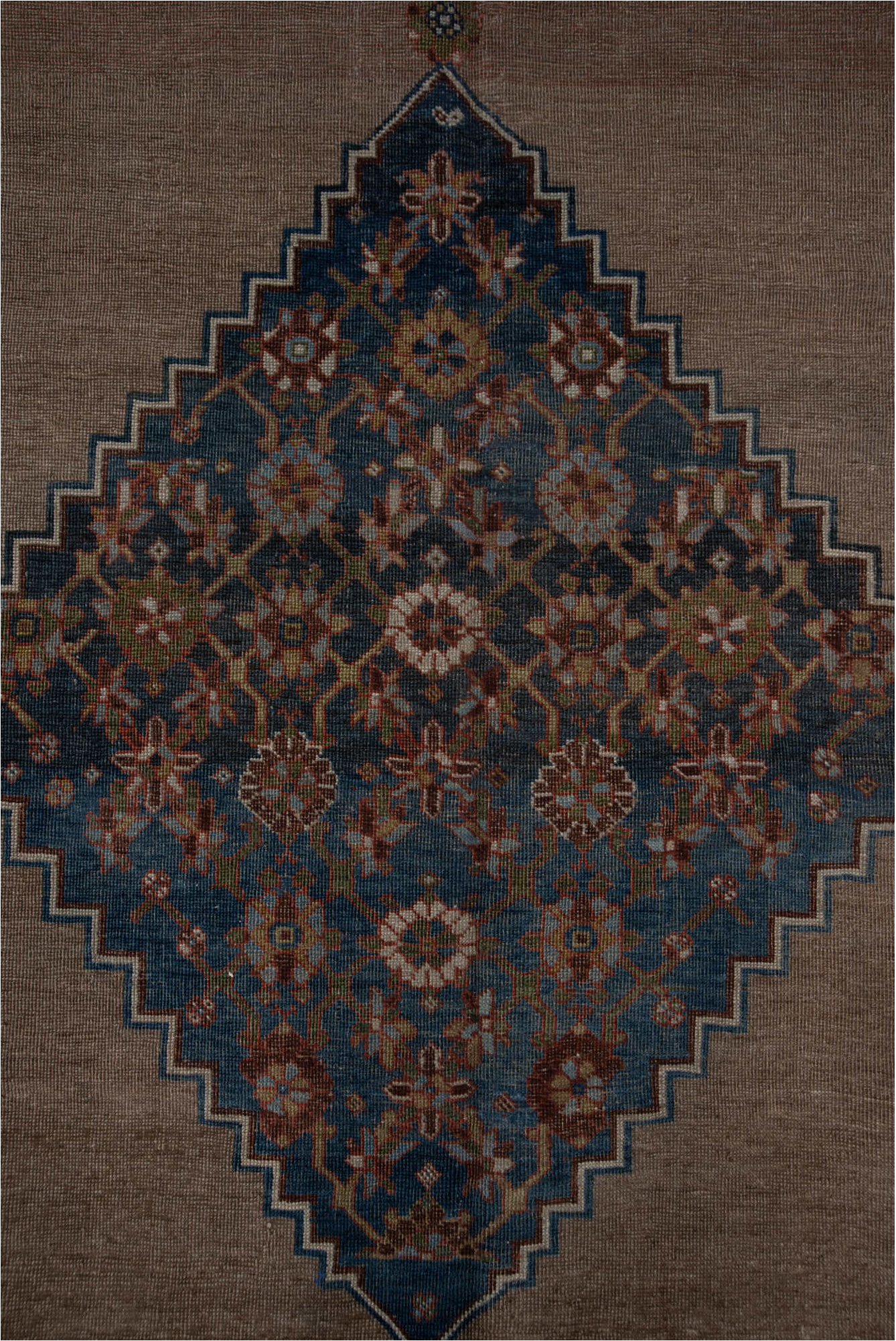 7' x 12' one-of-a-kind handmade vintage Bidjar large size rug. Color palette: black, blue, brown, charcoal, dim gray, gray