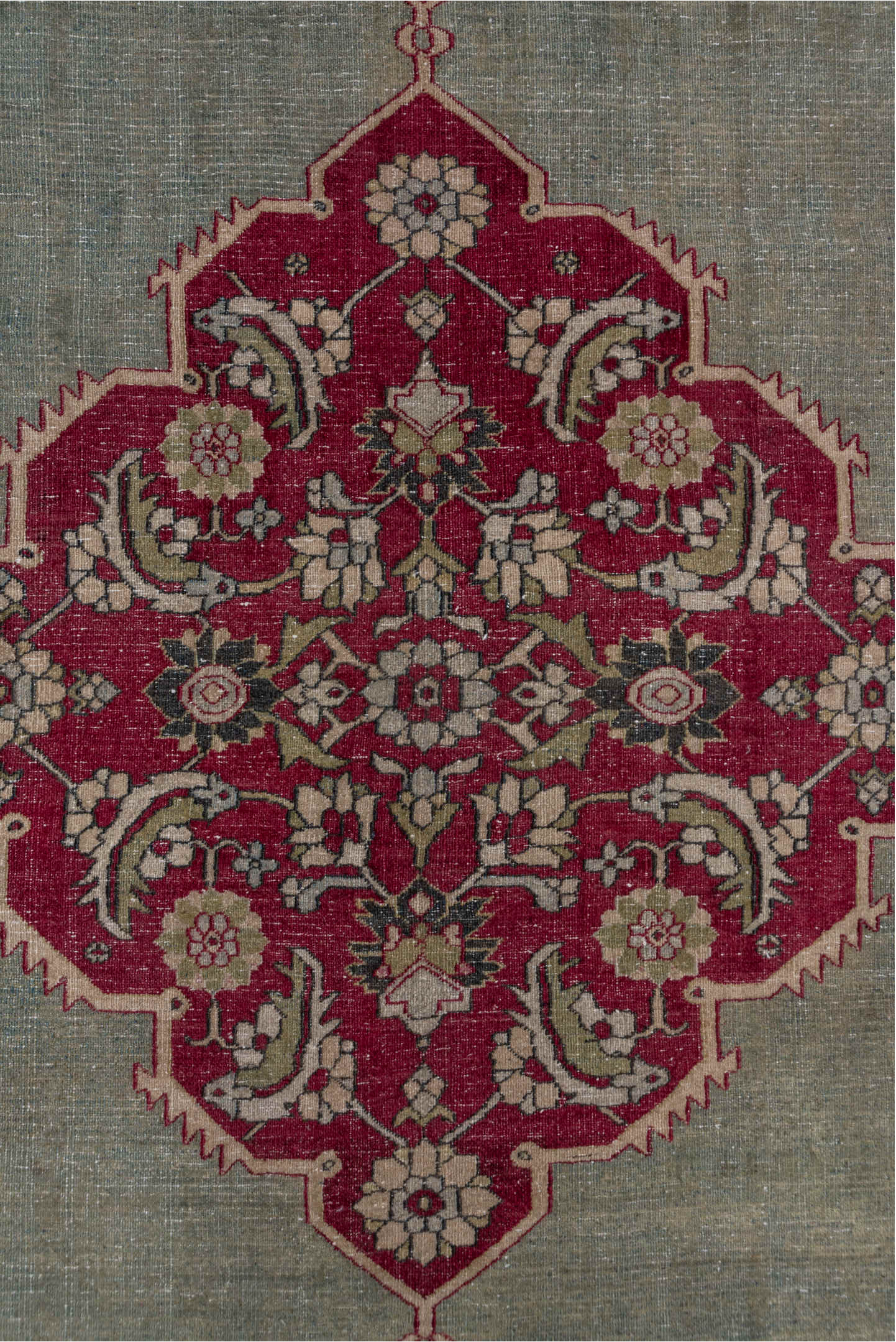 10' x 15' one-of-a-kind handmade vintage Khorassan rug. Color palette: gray, black, red, brown, light gray, pink, wine