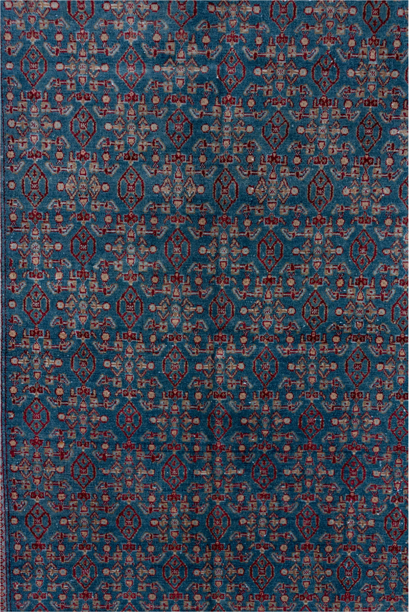 3' x 9' one-of-a-kind handmade vintage Senne runner rug. Color palette: arapawa, blue, brown, dark gray, fiord, gray, pink