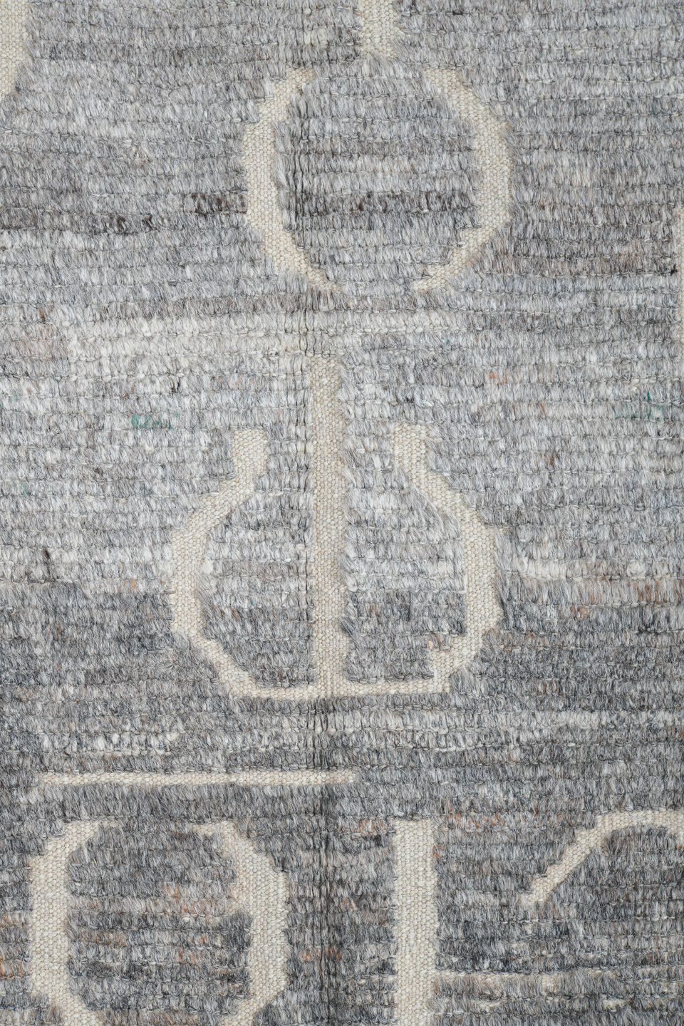 3' x 11' one-of-a-kind handmade vintage Tulu runner rug. Color palette: dim gray, gainsboro, gray, light blue, light gray