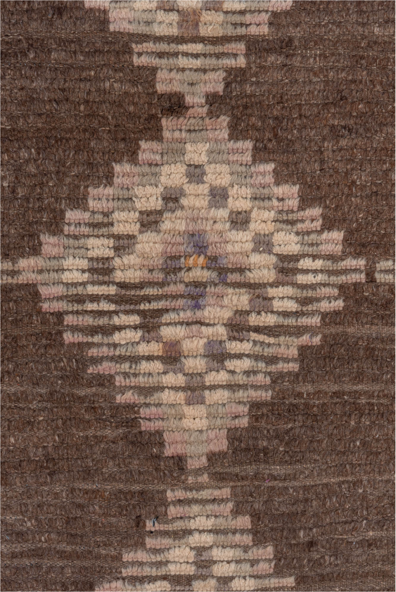 3' x 14' one-of-a-kind handmade vintage Moroccan runner rug. Color palette: brown, orange, pink