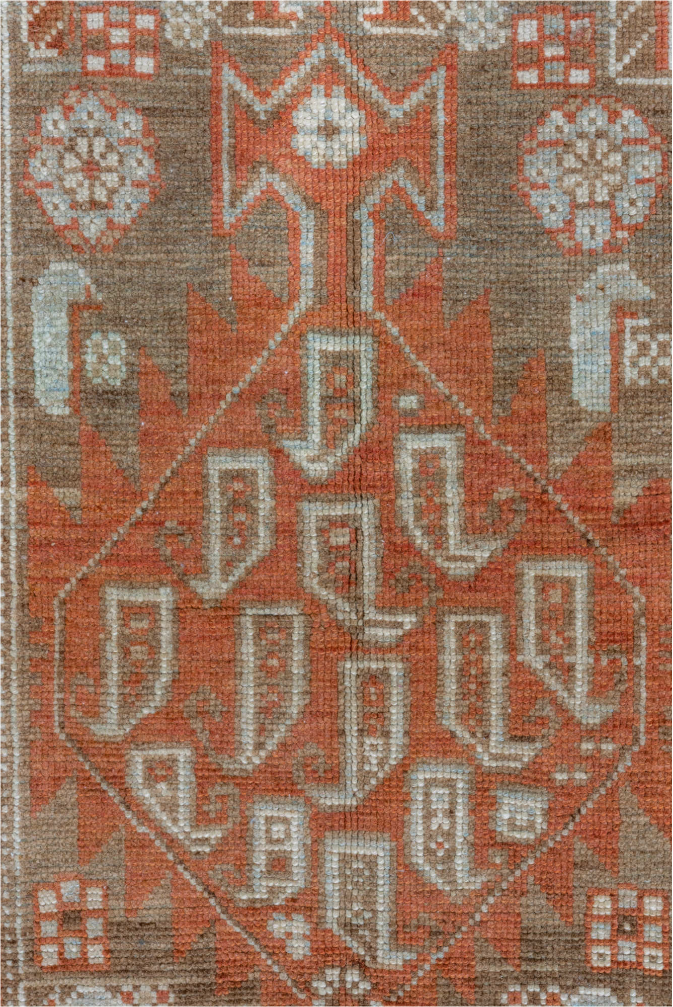 2' x 13' one-of-a-kind handmade vintage Malayer runner rug. Color palette: brown, gray, light gray, off-white, pink, silver