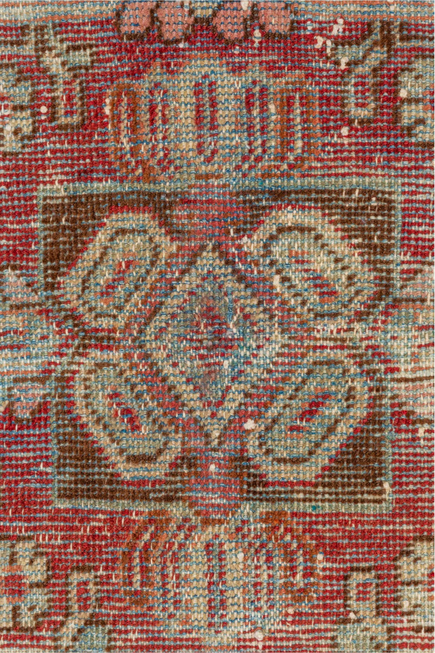 5' x 7' one-of-a-kind handmade vintage Mahal rug. Color palette: off-white, brown, gray, red, orange, light gray, pink