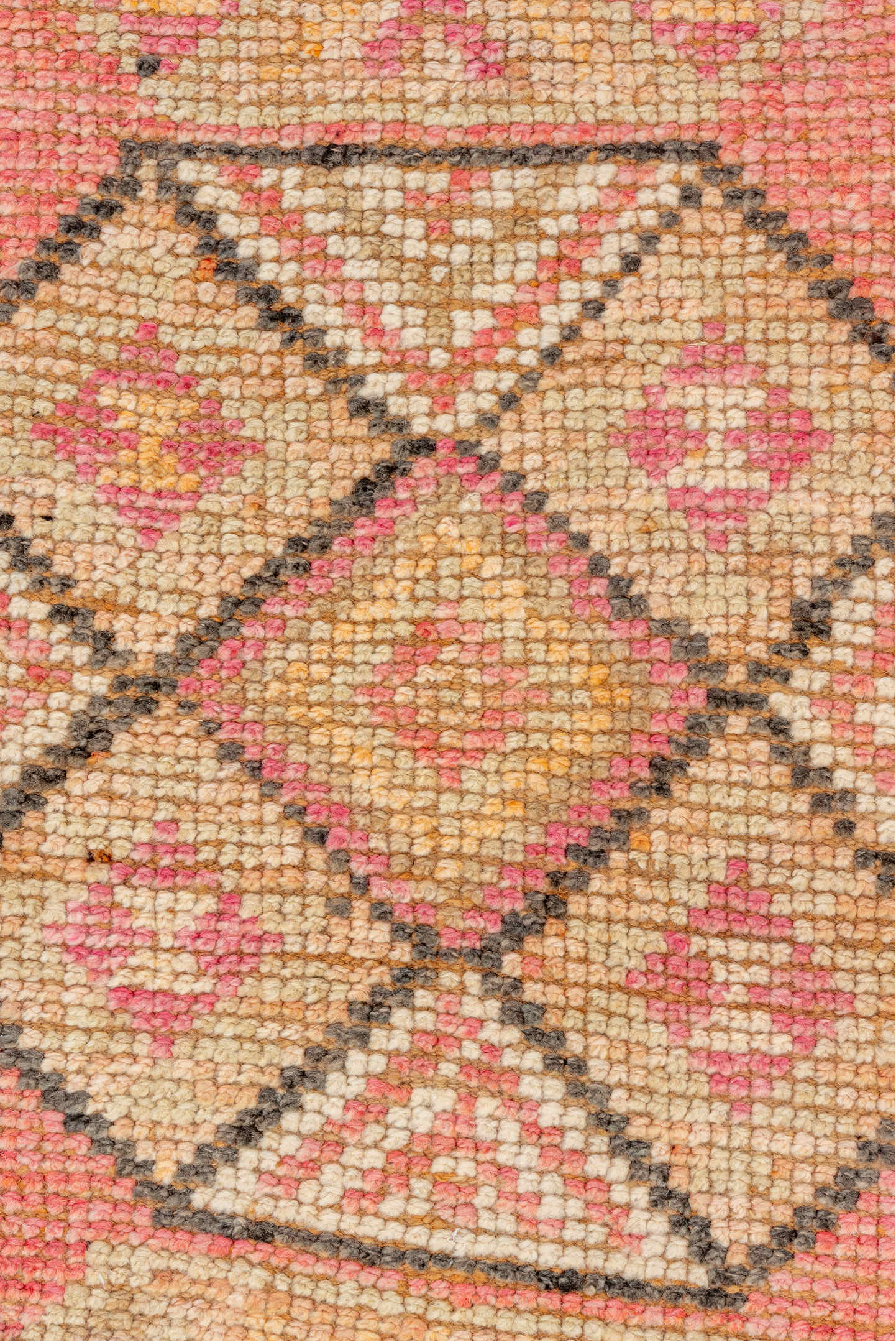 2' x 10' one-of-a-kind handmade vintage Oushak runner rug. Color palette: brown, red, pink, orange, off-white, dark salmon