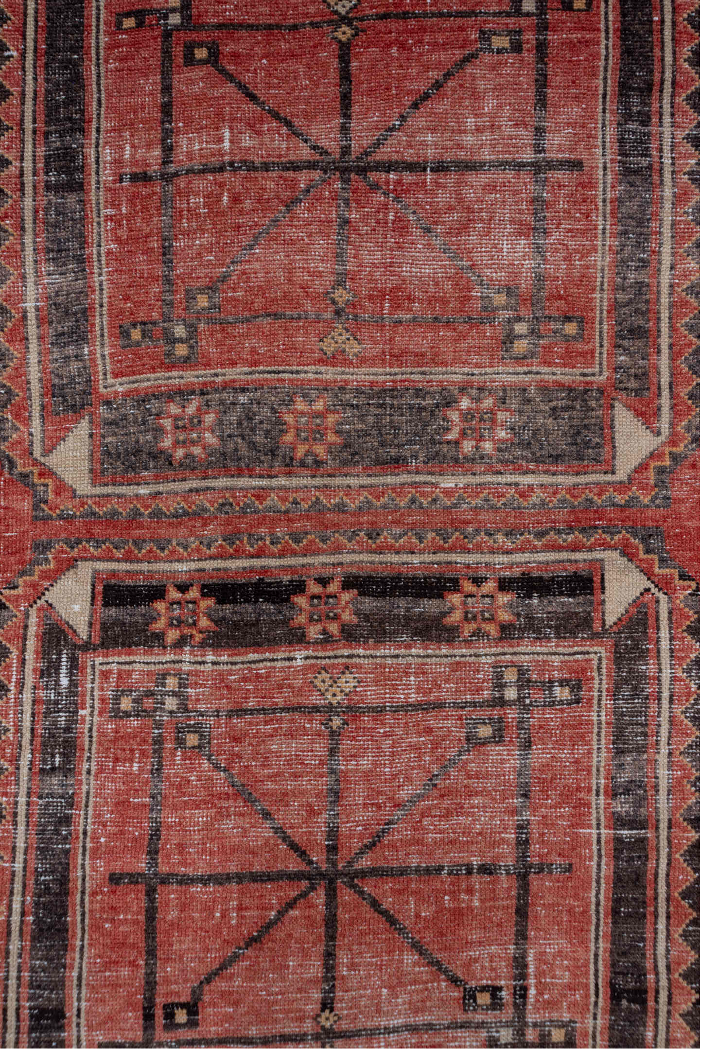 3' x 11' one-of-a-kind handmade vintage Oushak runner rug. Color palette: gray, brown, pink, orange, red