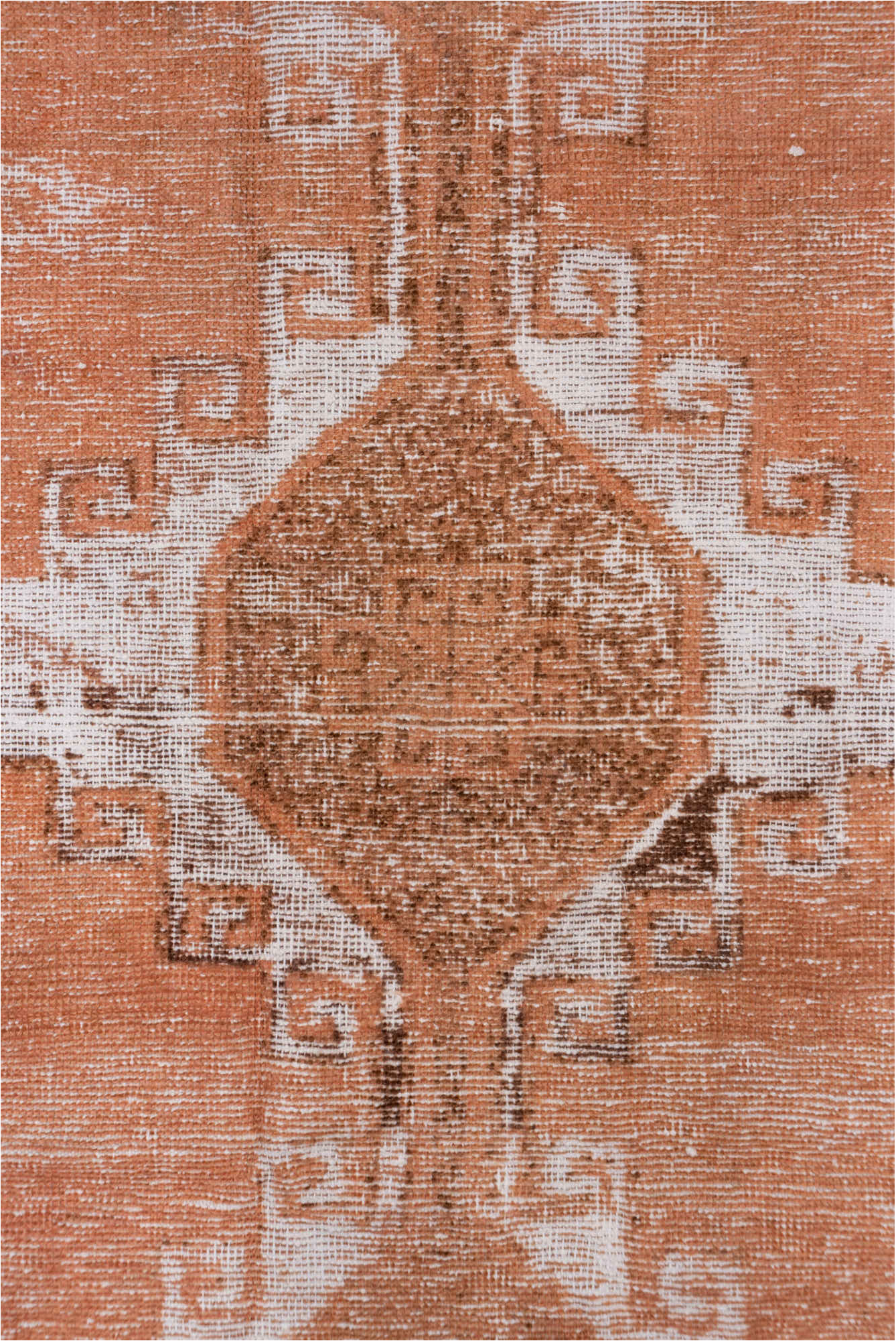 3' x 7' one-of-a-kind handmade vintage Overdyed runner rug. Color palette: brown, gray, light gray, off-white, pink, snow