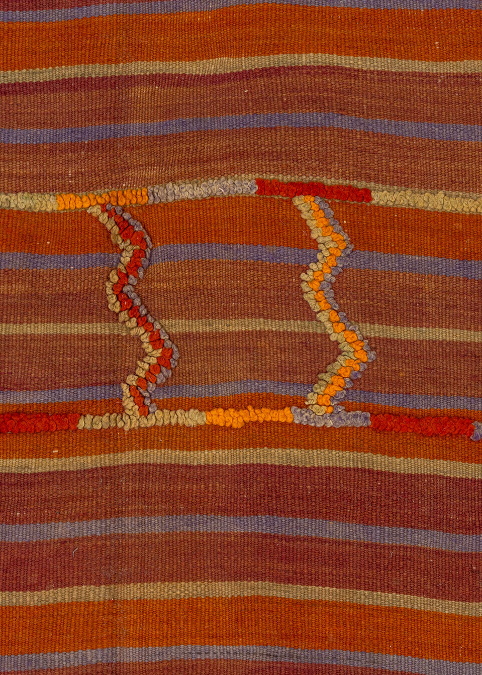 5' x 18' one-of-a-kind handmade vintage Kilim rug. Color palette: brown, red, gray, pink