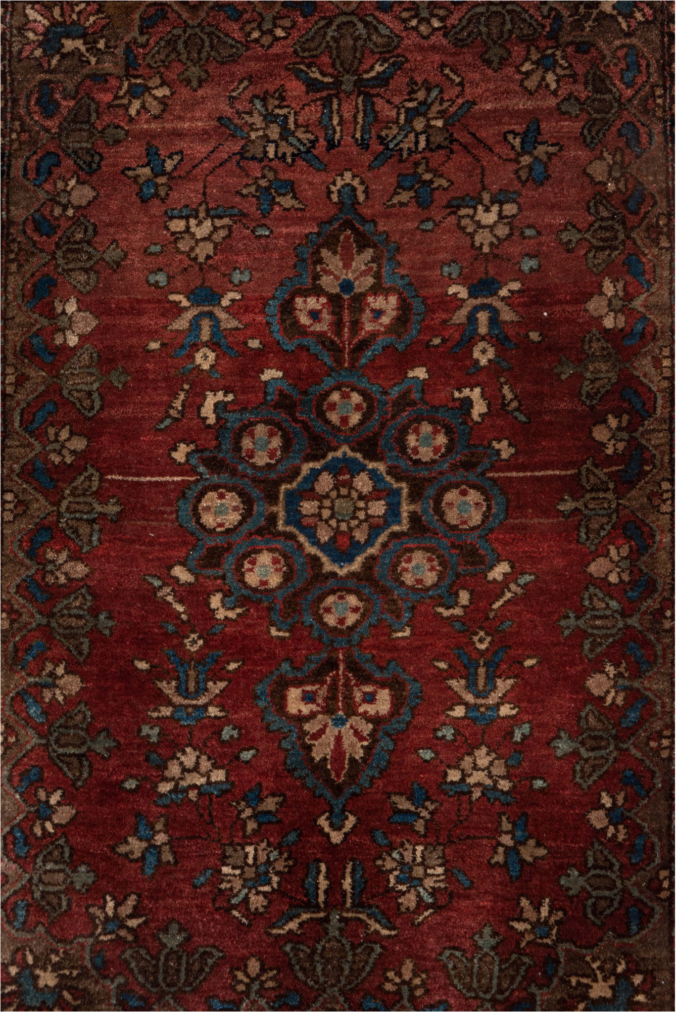 1' x 2' one-of-a-kind handmade vintage Sarouk small size rug. Color palette: black, brown, gray, pink