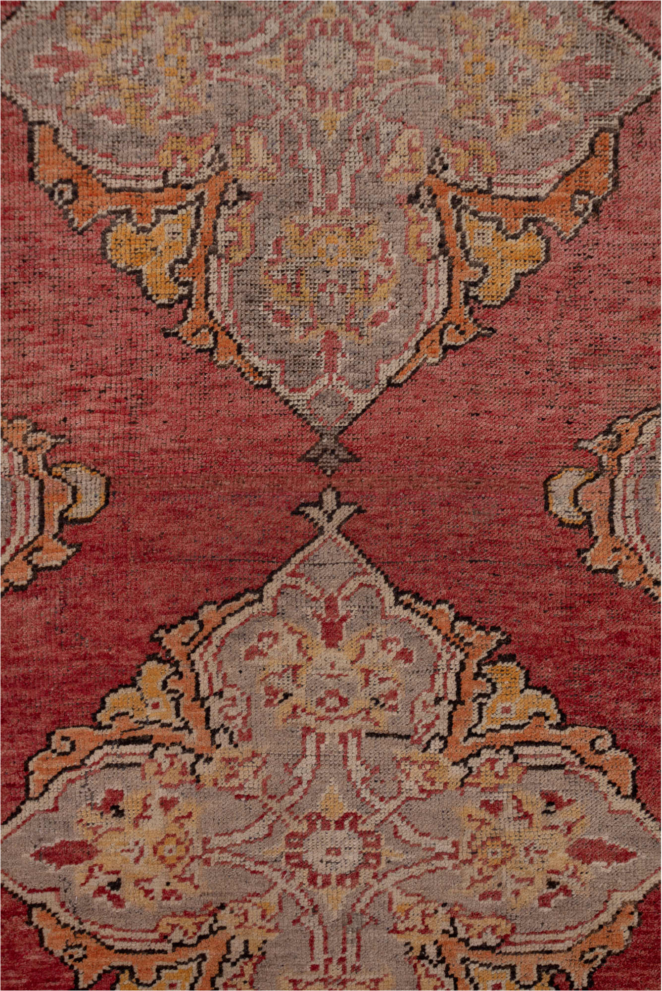 3' x 18' one-of-a-kind handmade vintage Oushak runner rug. Color palette: brown, off-white, pink, red, redwood, snow, white