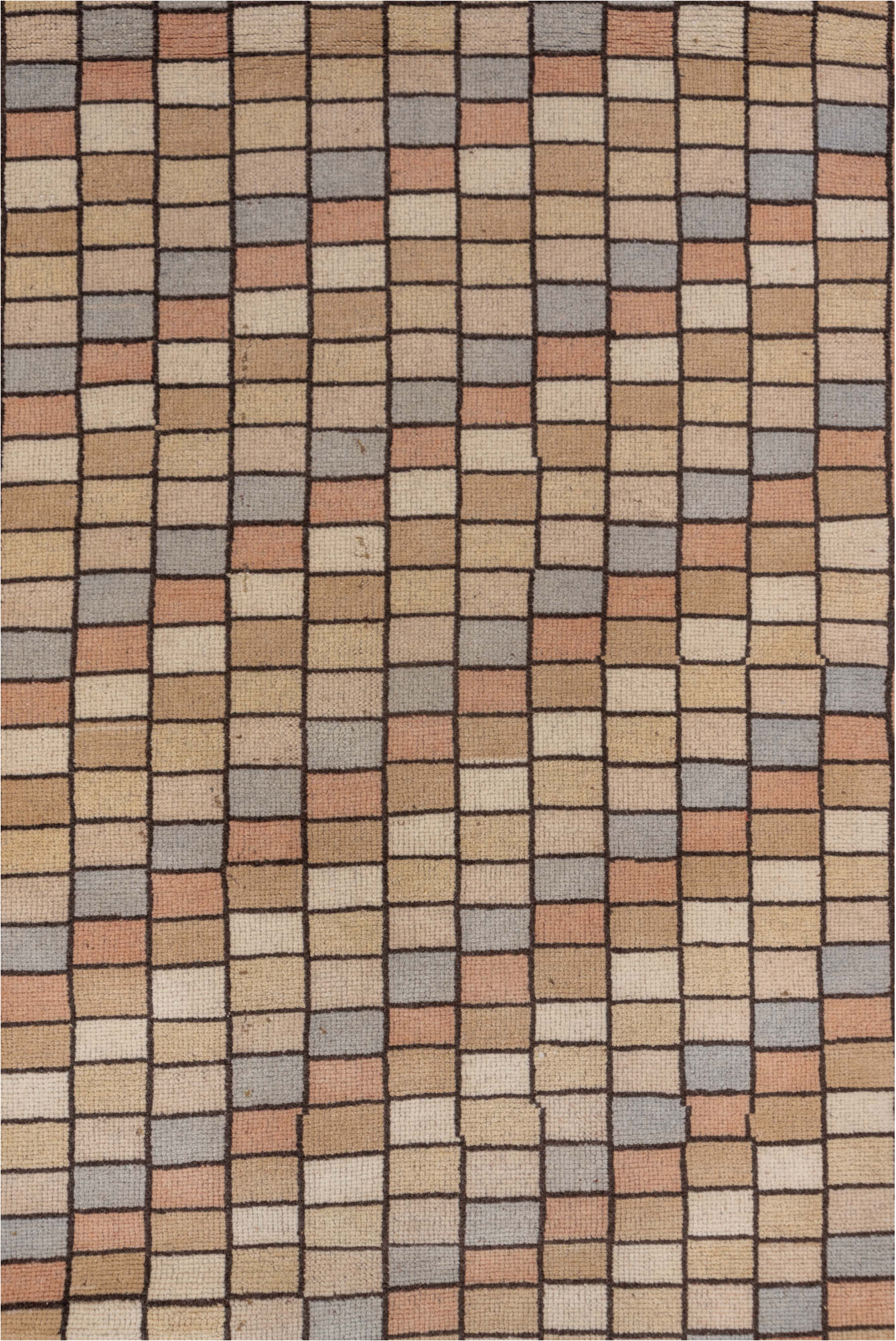 2' x 9' one-of-a-kind handmade vintage Tulu runner rug. Color palette: brown, gray, light gray, off-white, snow, white