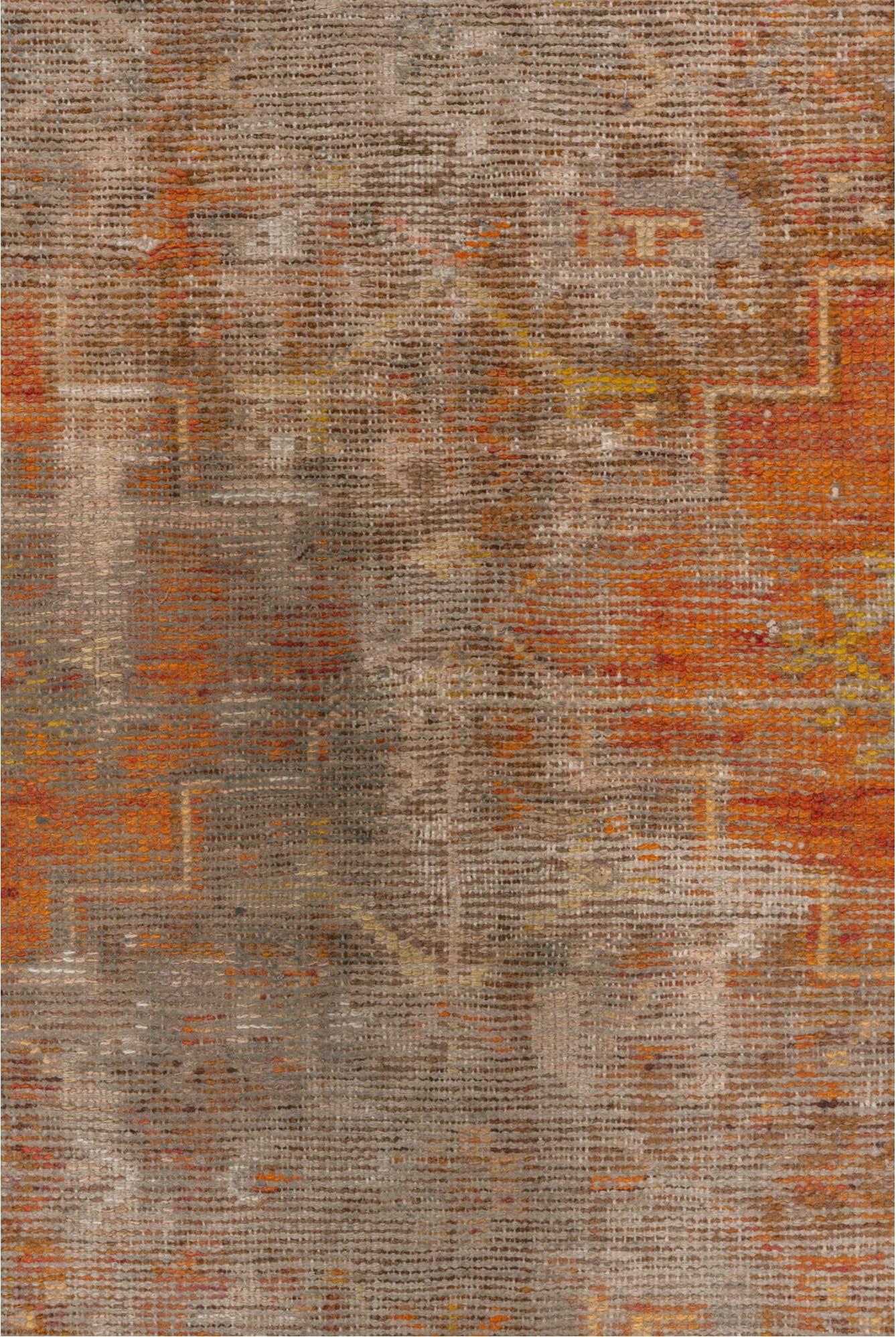 2' x 8' one-of-a-kind handmade vintage Oushak runner rug. Color palette: brown, gray, light gray, off-white, orange, pink