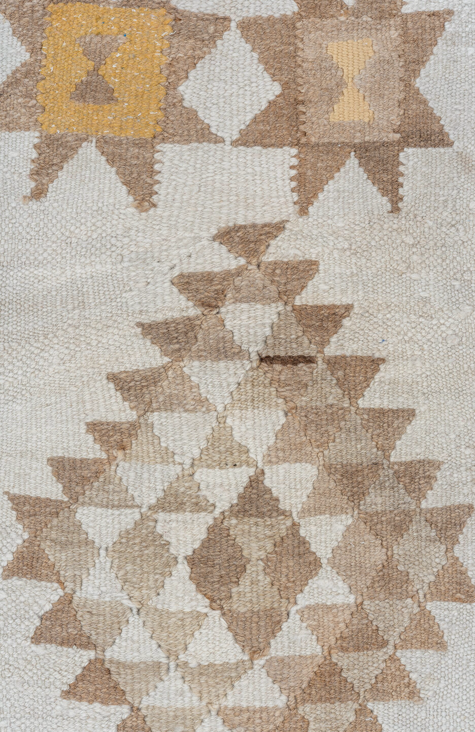 2' x 10' one-of-a-kind handmade vintage Kilim runner rug. Color palette: gray, light gray, off-white, brown, pink, gainsboro