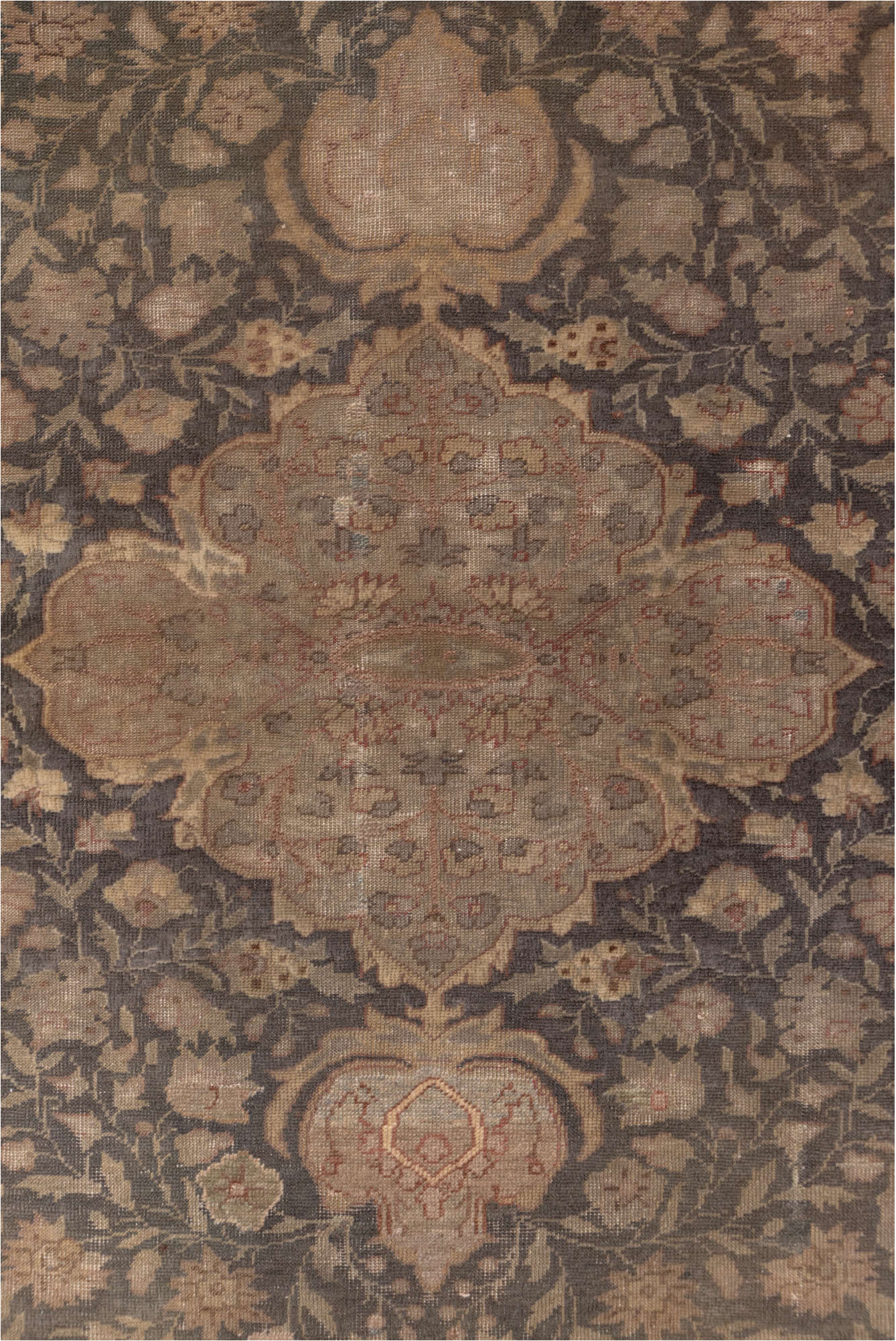 4' x 6' one-of-a-kind handmade vintage Sivas small size rug. Color palette: brown, gray, light gray, off-white, pink