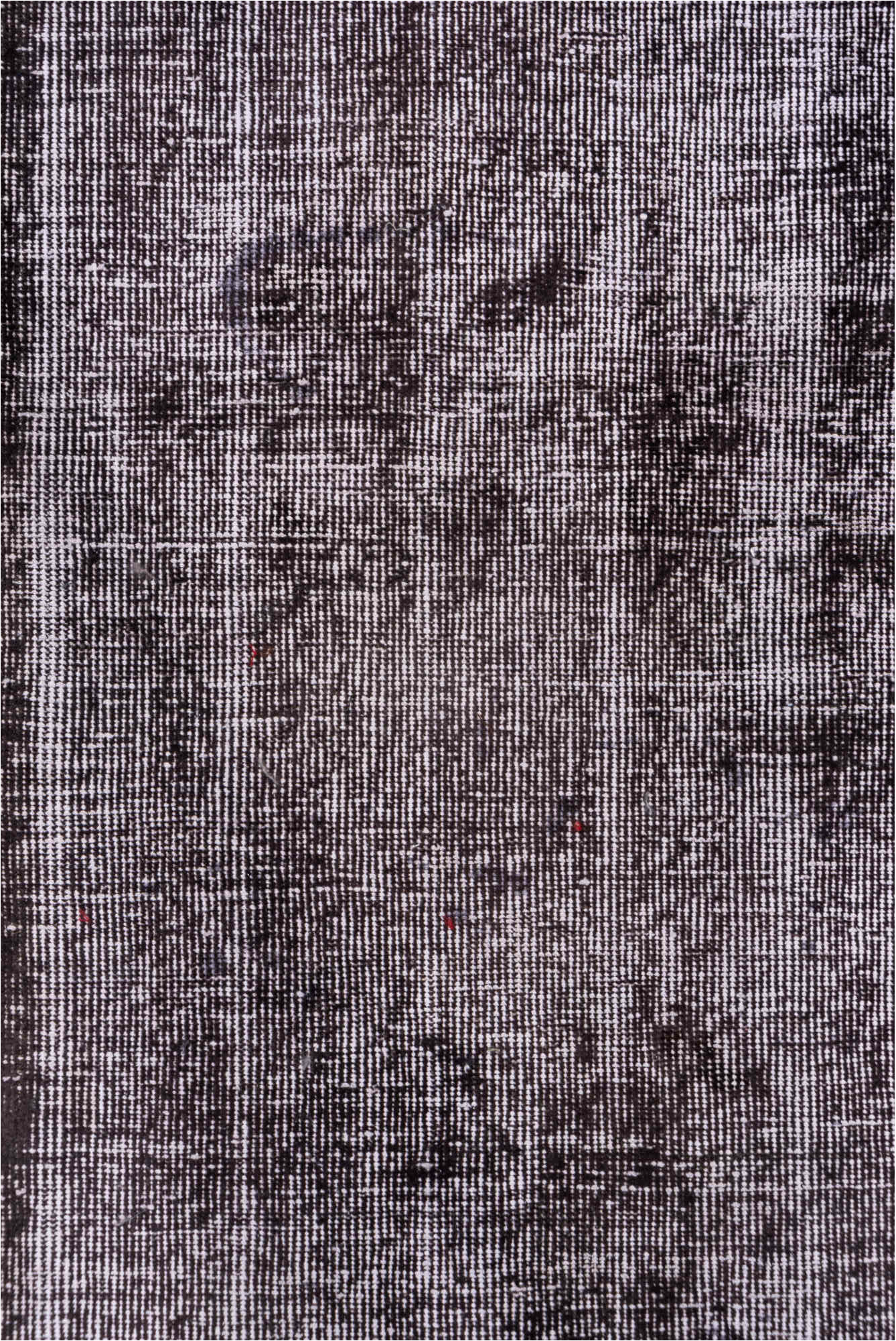 3' x 9' one-of-a-kind handmade vintage Overdyed runner rug. Color palette: gray, light gray, off-white, pink, silver