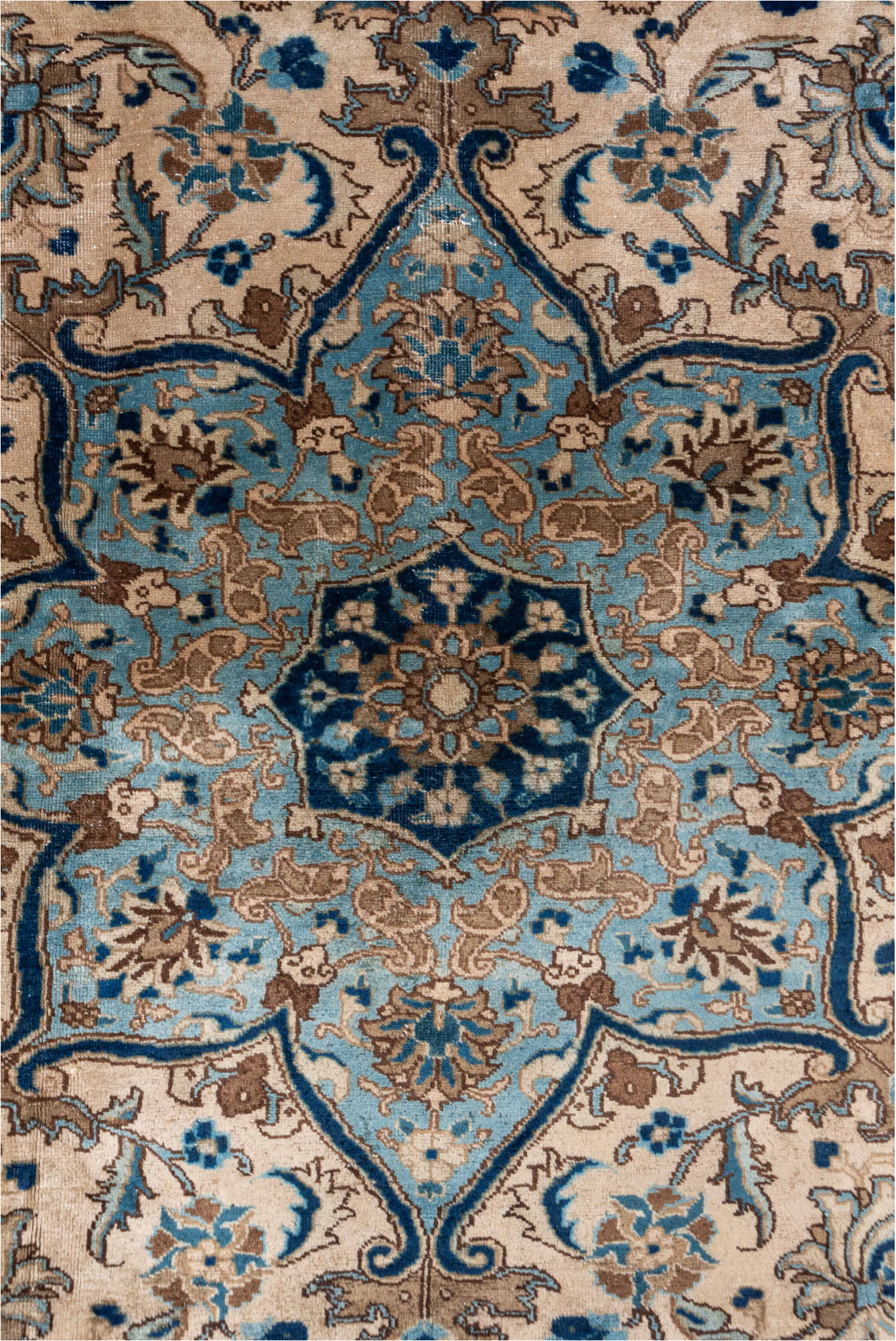 6' x 8' one-of-a-kind handmade vintage Tabriz medium size rug. Color palette: arapawa, blue, brown, dark gray, dim gray