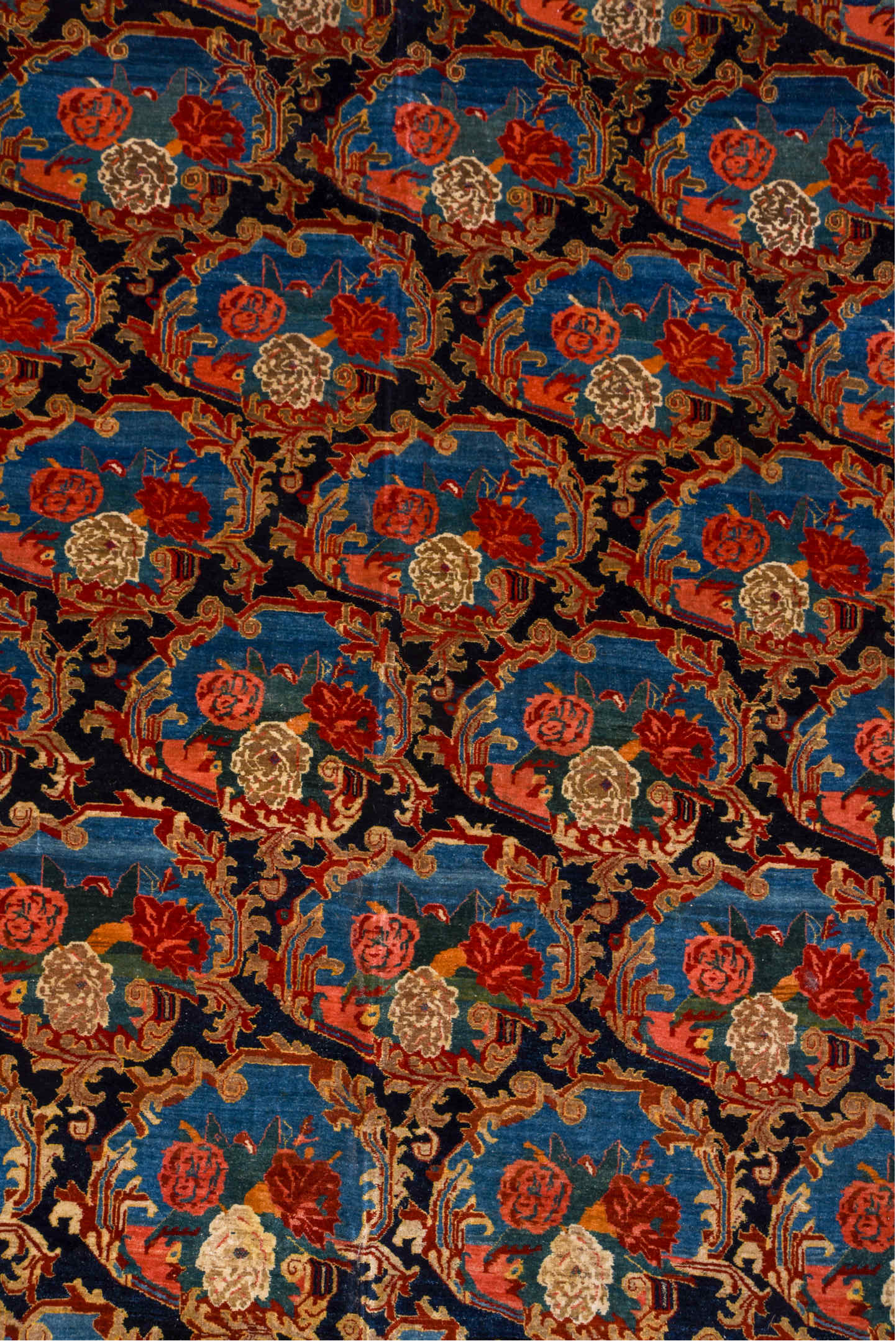 13' x 21' one-of-a-kind handmade vintage Bidjar oversize rug. Color palette: red, gray, blue, pink, brown, orange, off-white