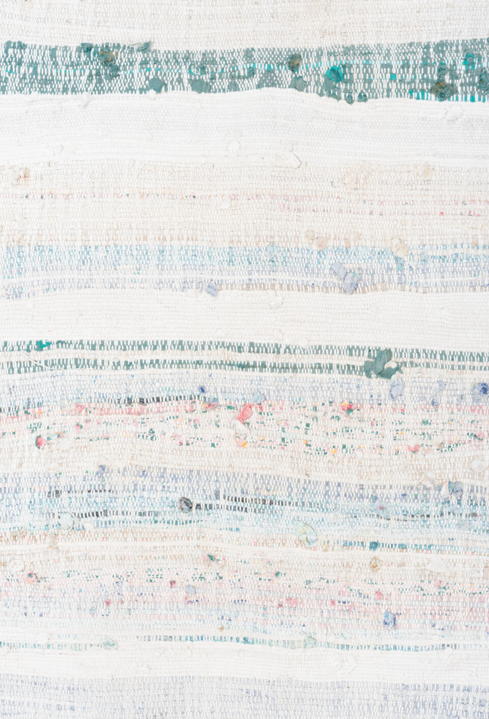 8' x 10' one-of-a-kind handmade vintage Rag Rug large size rug. Color palette: gray, light gray, off-white, pink, blue