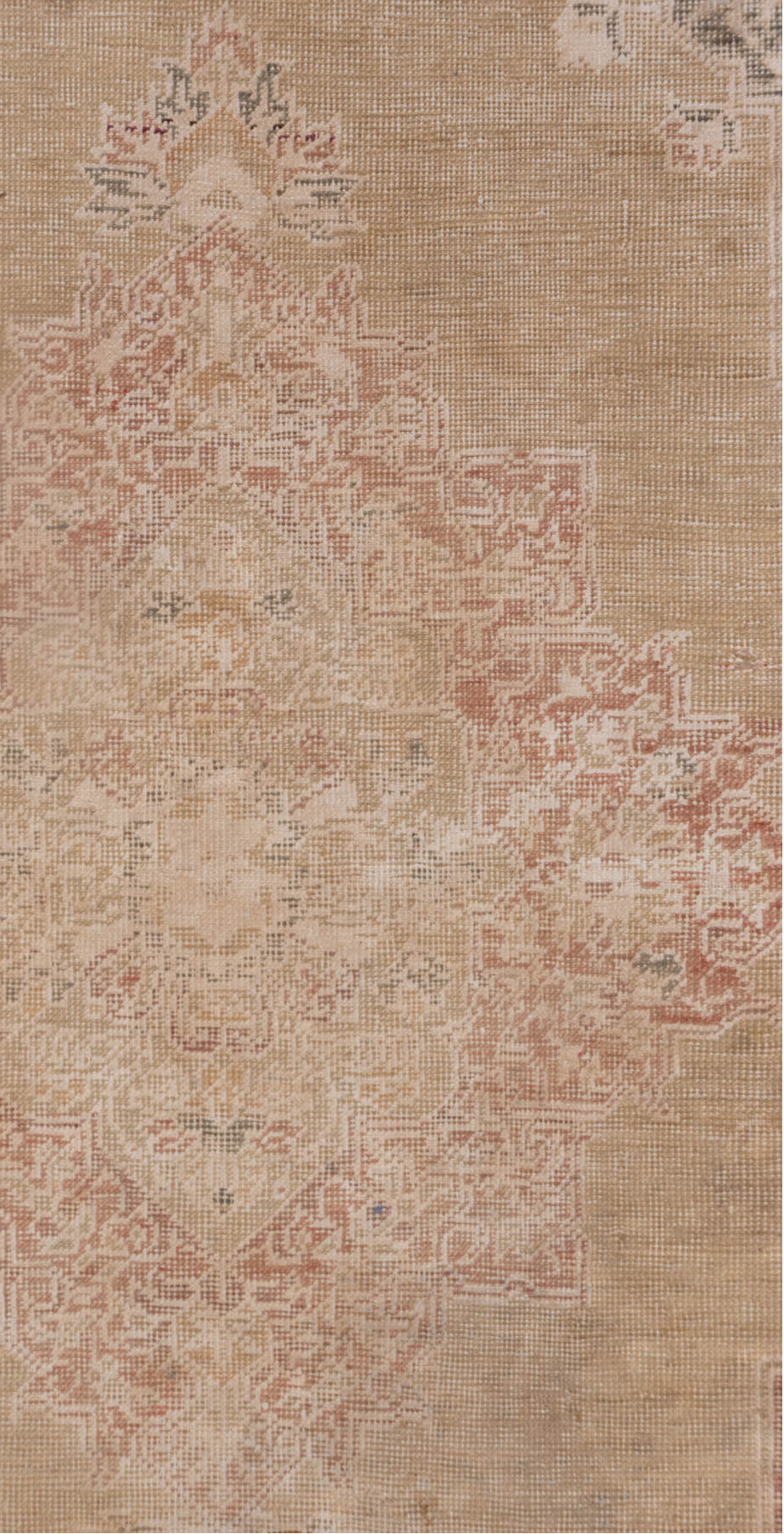 4' x 5' one-of-a-kind handmade vintage Kaisary small size rug. Color palette: brown, gray, light gray, off-white, pink, snow