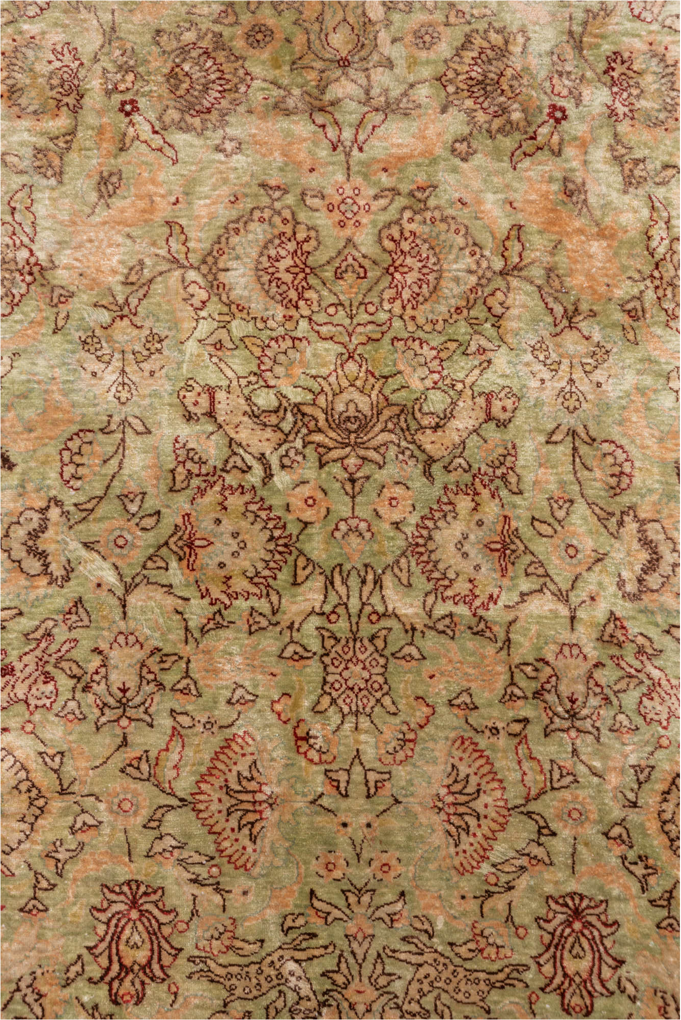 4' x 5' one-of-a-kind handmade vintage Hereke small size rug. Color palette: brown, gray, pink