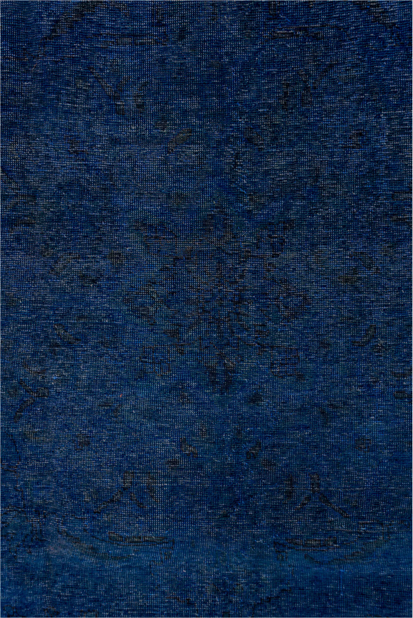 8' x 11' one-of-a-kind handmade vintage Overdyed large size rug. Color palette: blue, dim gray, fiord, gray, off-white, snow