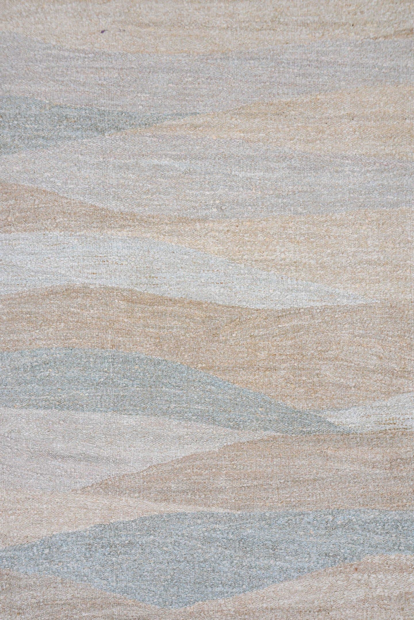 9' x 14' one-of-a-kind handmade vintage Kilim large size rug. Color palette: ivory, pale blue, beige, taupe, light blue