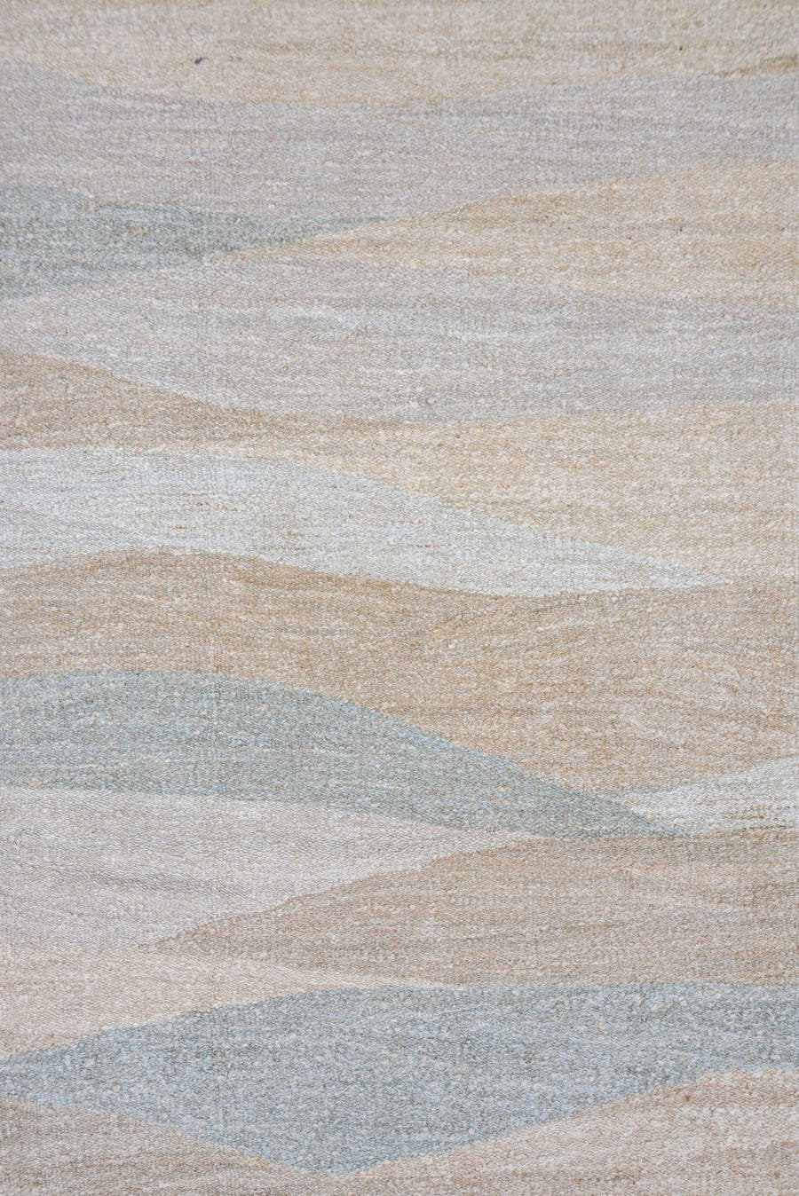 9' x 14' one-of-a-kind handmade vintage Kilim large size rug. Color palette: ivory, pale blue, beige, taupe, light blue