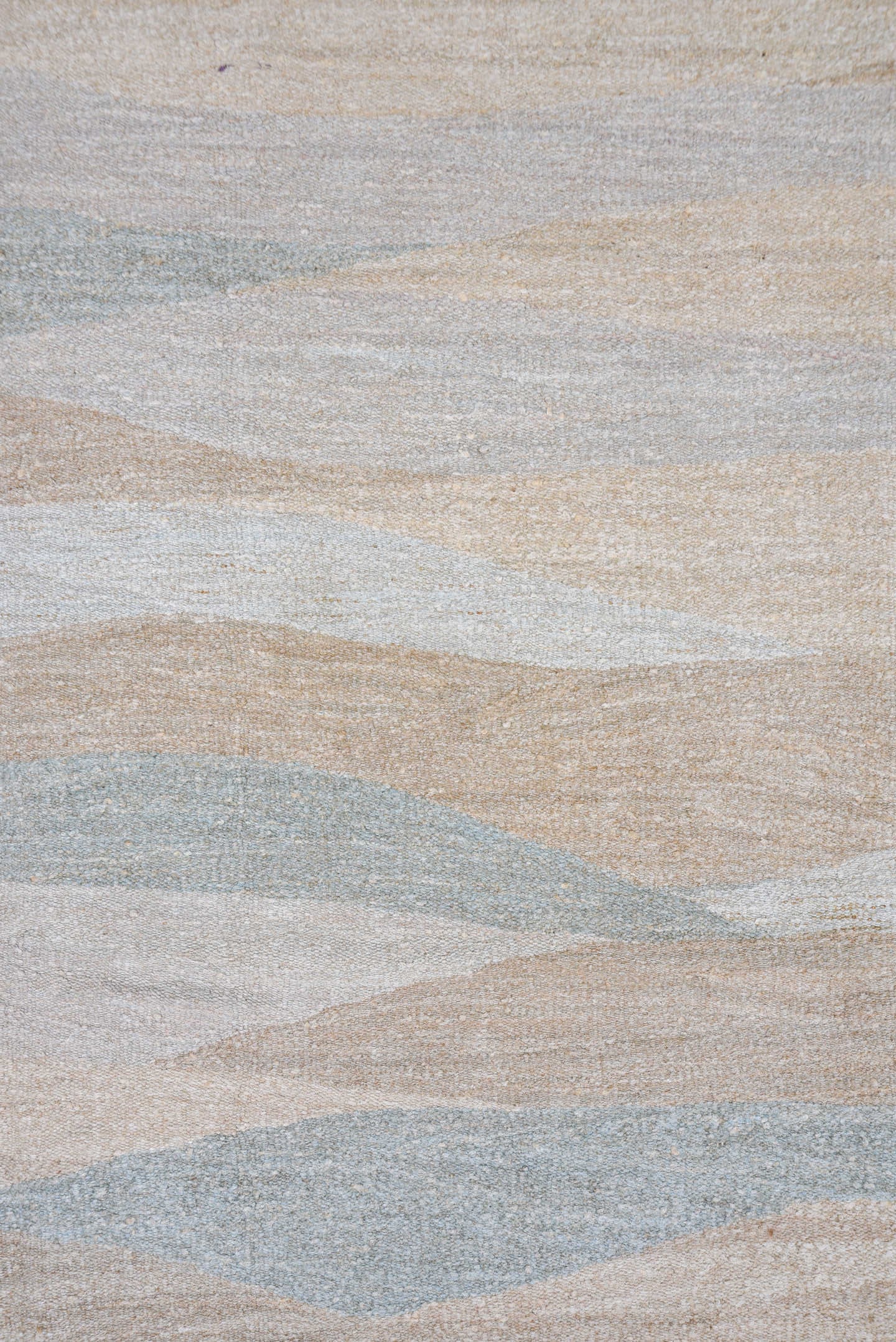 9' x 14' one-of-a-kind handmade vintage Kilim large size rug. Color palette: ivory, pale blue, beige, taupe, light blue