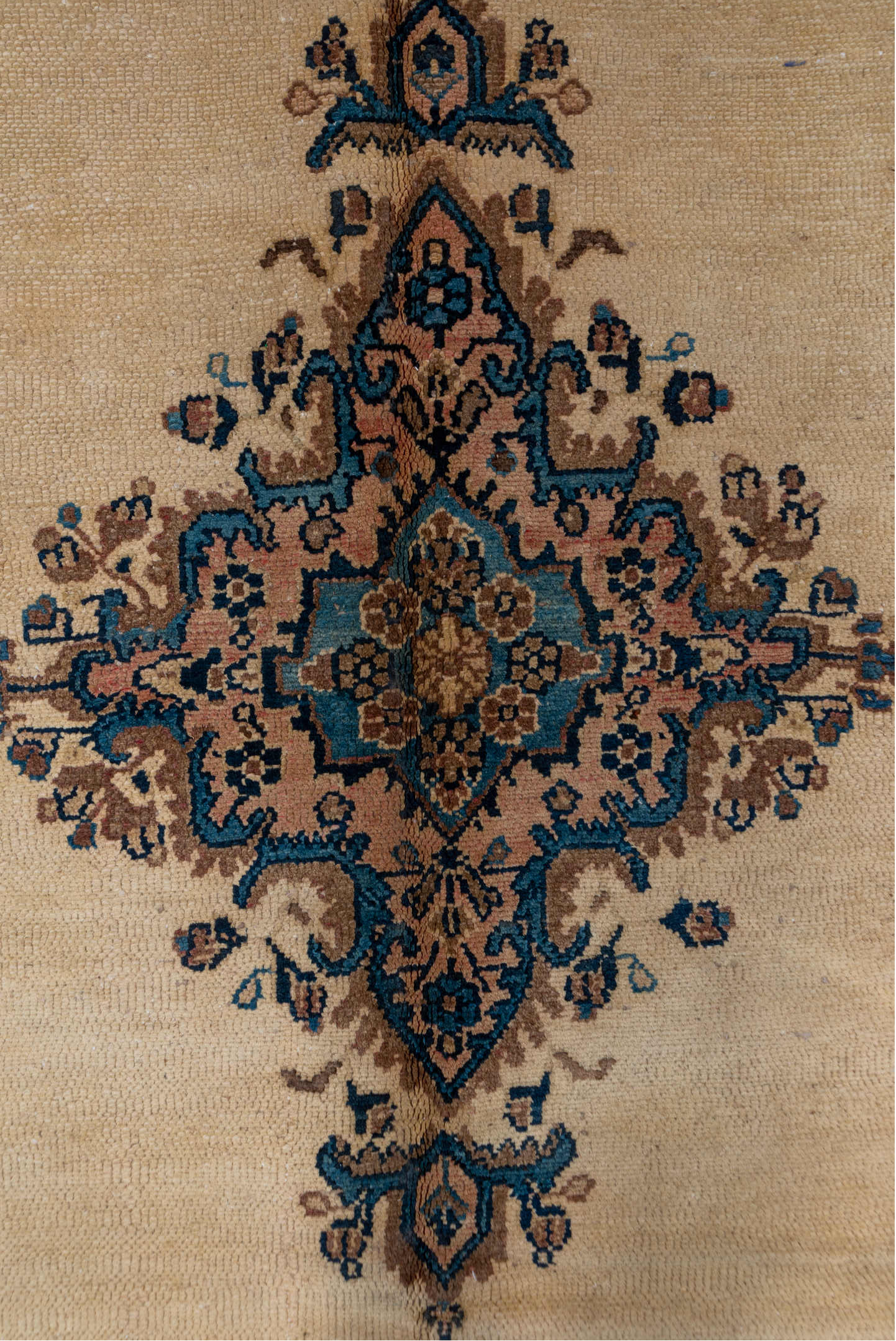 8' x 11' one-of-a-kind handmade vintage Hamadan large size rug. Color palette: ivory, taupe, blue, rust, camel, slate, beige