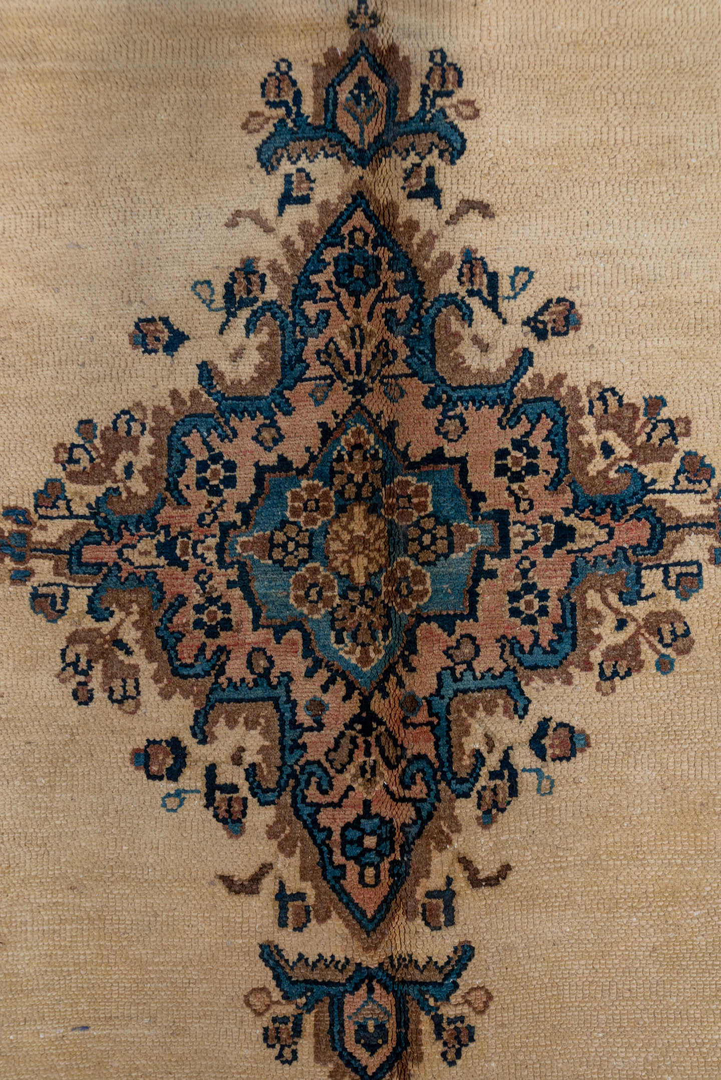 8' x 11' one-of-a-kind handmade vintage Hamadan large size rug. Color palette: ivory, taupe, blue, rust, camel, slate, beige