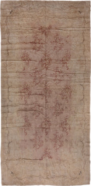 8' x 17' one-of-a-kind handmade antique Savonnerie rug. Color palette: beige, blush, rose, taupe, ivory, dusty pink, pink