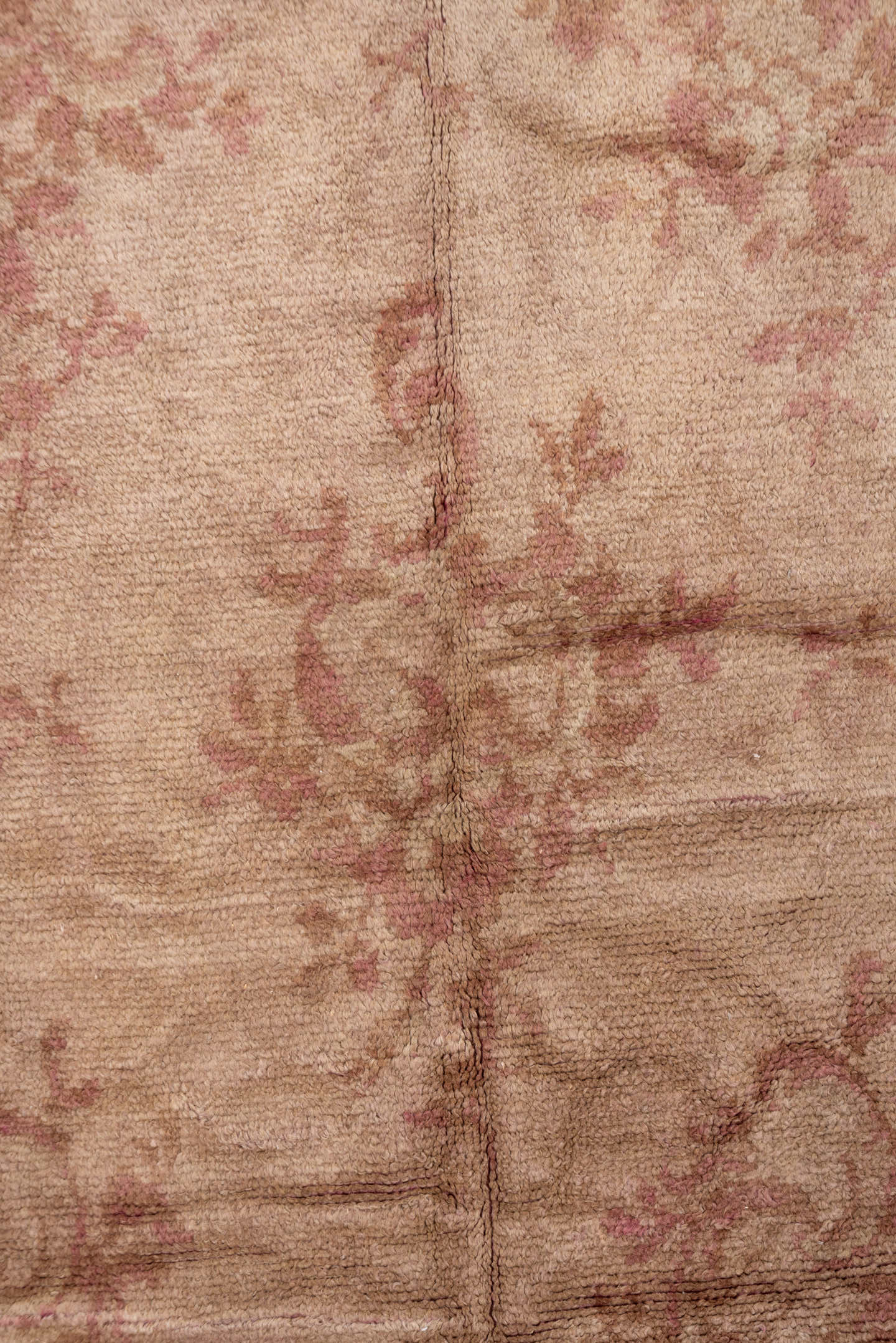 8' x 17' one-of-a-kind handmade antique Savonnerie rug. Color palette: beige, blush, rose, taupe, ivory, dusty pink, pink