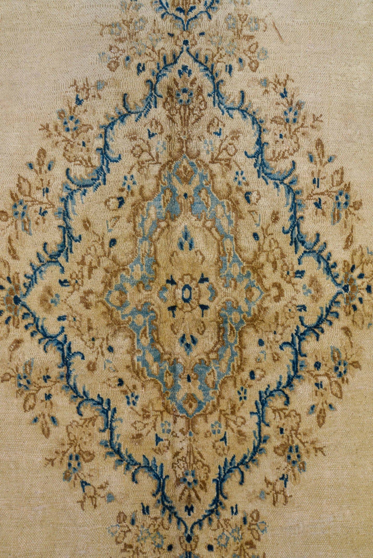 10' x 15' one-of-a-kind handmade antique Kazvin rug. Color palette: ivory, aqua, beige, navy, camel, taupe, teal, blue, gray