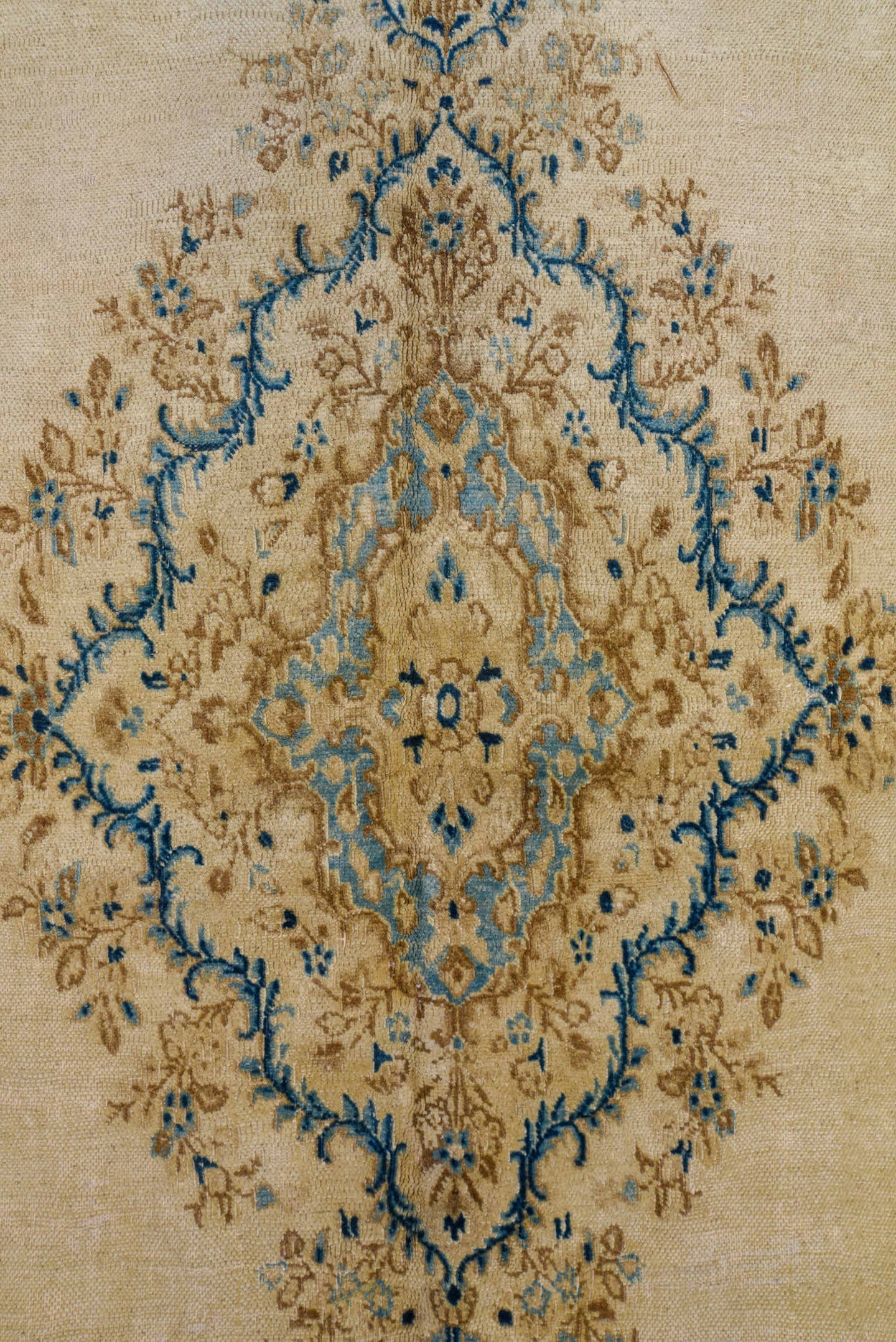 10' x 15' one-of-a-kind handmade antique Kazvin rug. Color palette: ivory, aqua, beige, navy, camel, taupe, teal, blue, gray