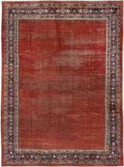 8' x 11' one-of-a-kind handmade antique Mahal large size rug. Color palette: terra cotta, rust, indigo, ivory, taupe, brown