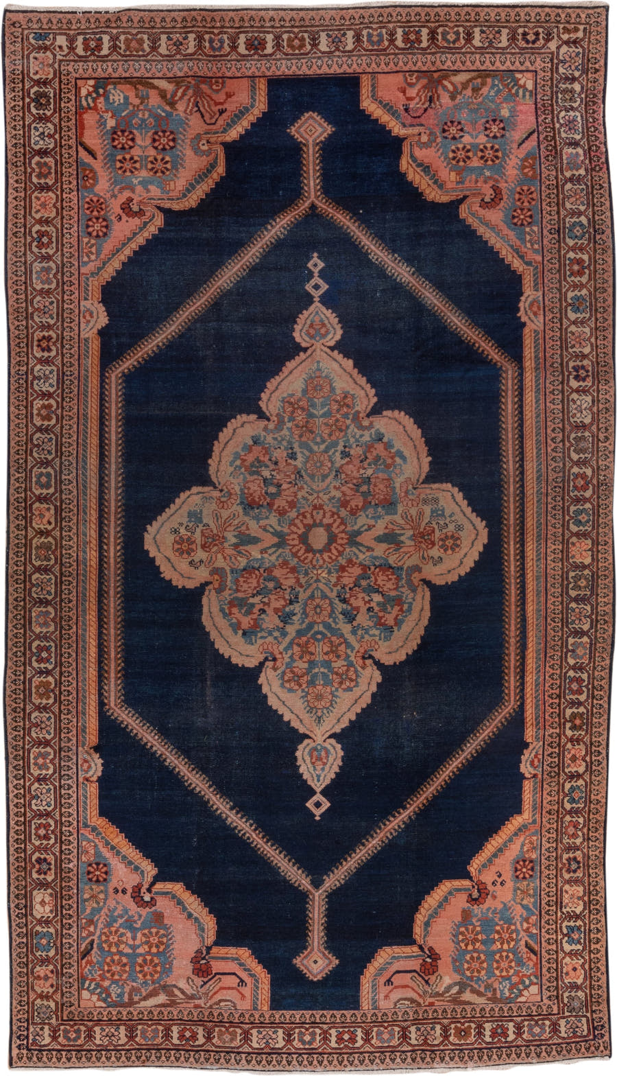6' x 11' one-of-a-kind handmade vintage Malayer large size rug. Color palette: navy, rose, ivory, light_blue, rust, taupe