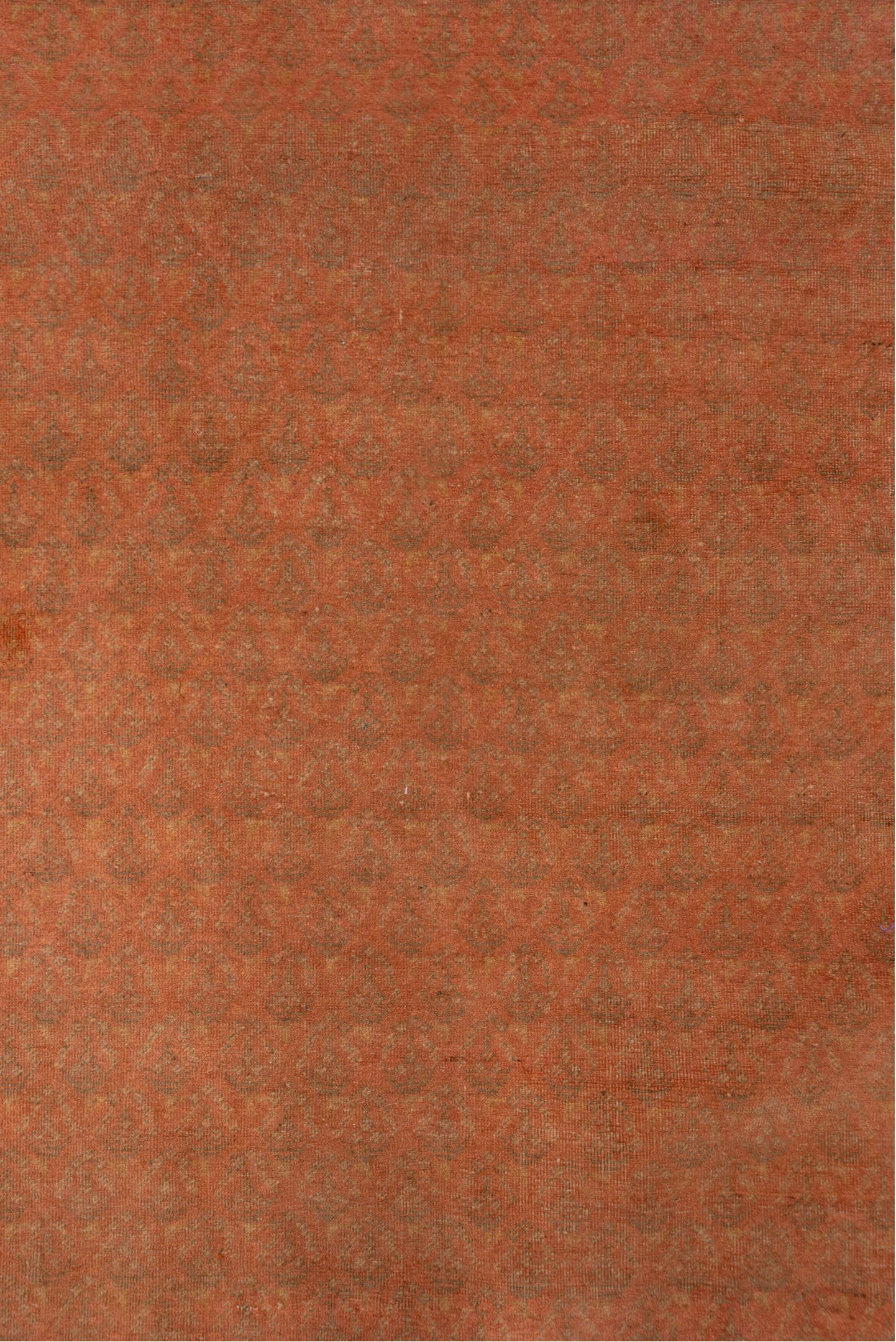 11' x 17' one-of-a-kind handmade vintage Saraband oversize rug. Color palette: terra cotta, salmon, rust, apricot, camel