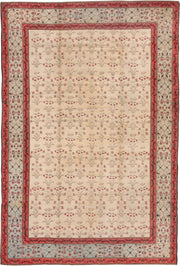 10' x 15' one-of-a-kind handmade vintage Agra rug. Color palette: ivory, coral, rose, sage, taupe, charcoal, terracotta