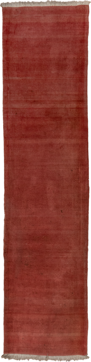 2' x 11' one-of-a-kind handmade vintage Chinese runner rug. Color palette: terra cotta, rust, sienna, rose, taupe