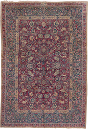 8' x 12' one-of-a-kind handmade antique Tabriz large size rug. Color palette: crimson, navy, ivory, rose, slate, taupe