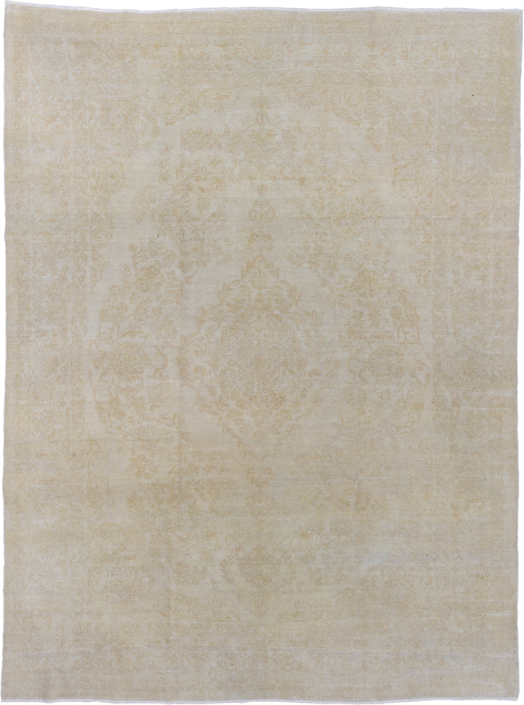 7' x 9' one-of-a-kind handmade antique Kashan rug. Color palette: ivory, cream, sand, beige, taupe, gray