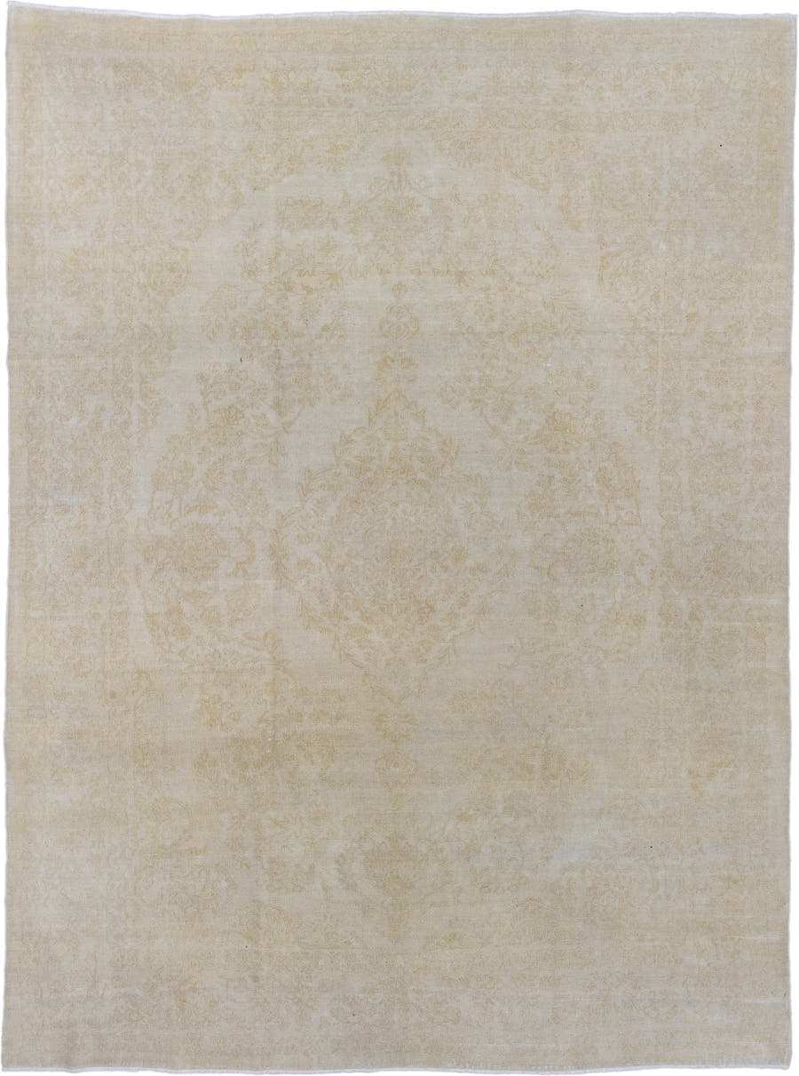 7' x 9' one-of-a-kind handmade antique Kashan rug. Color palette: ivory, cream, sand, beige, taupe, gray