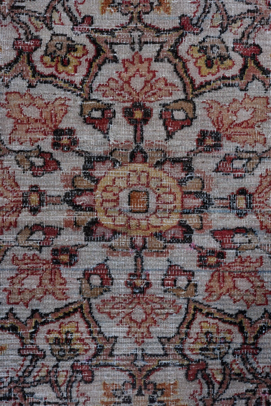 13' x 17' one-of-a-kind handmade antique Khorassan oversize rug. Color palette: red, navy, ivory, rose, slate, taupe, camel