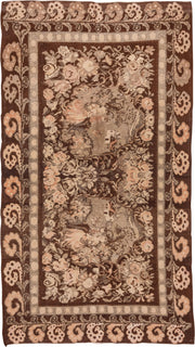 5' x 10' one-of-a-kind handmade antique Kilim medium size rug. Color palette: brown, taupe, ivory, blush, beige, charcoal