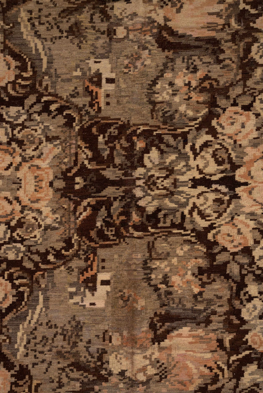 5' x 10' one-of-a-kind handmade antique Kilim medium size rug. Color palette: brown, taupe, ivory, blush, beige, charcoal