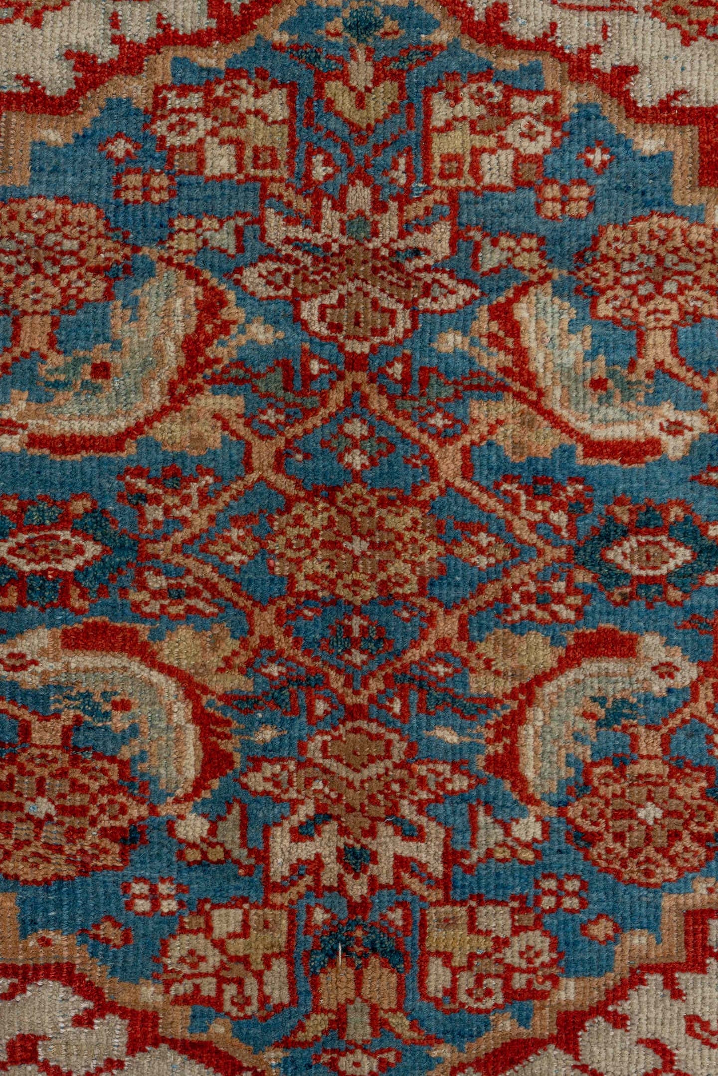 8' x 10' one-of-a-kind handmade antique Sultanabad large size rug. Color palette: ivory, rust, sky_blue, brick, camel