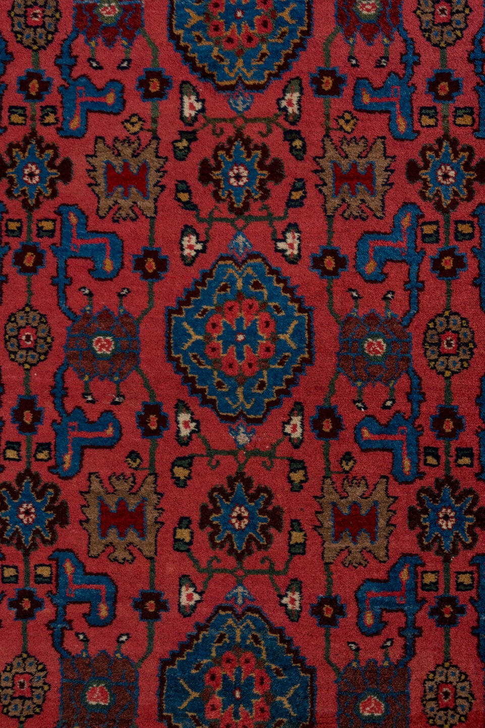 4' x 7' one-of-a-kind handmade antique Bidjar rug. Color palette: rose, crimson, cobalt, navy, ivory, burgundy, camel, pink